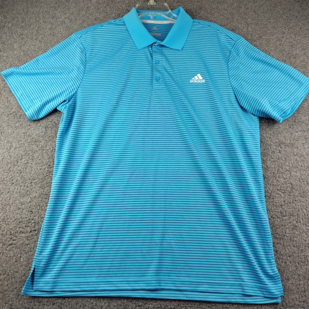 Adidas Golf Mens XL Polo Shirt Blue Striped Short Sleeve Performance